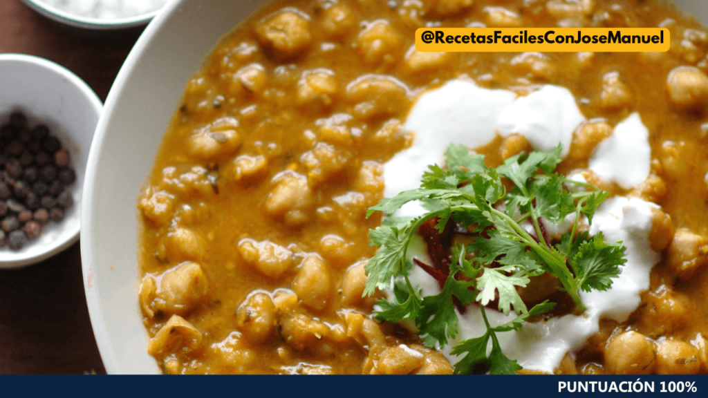 Receta Curry de Garbanzos y Espinacas con Leche de Coco 